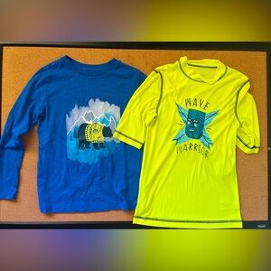 Cat & Jack Blue Rhino Long Sleeve And Yellow Wave Warrior T-Shirt Set